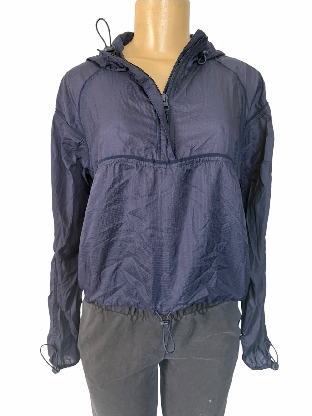 Outdoor Voices Windbreaker Pullover Dark Sky Blue BreakLite Packable belt bag xs